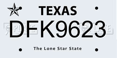 DFK9623 Texas License Plate