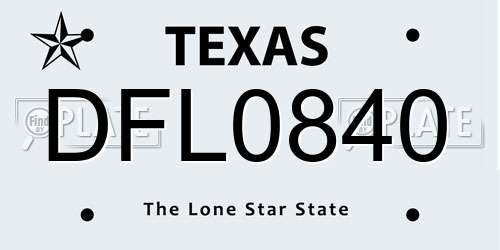 DFL0840 Texas License Plate