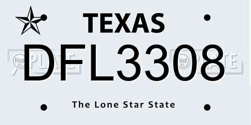 DFL3308 Texas License Plate