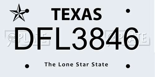 DFL3846 Texas License Plate