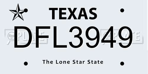 DFL3949 Texas License Plate