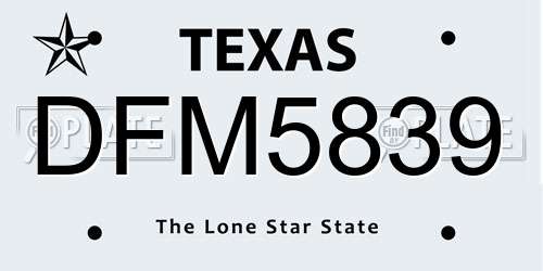 DFM5839 Texas License Plate