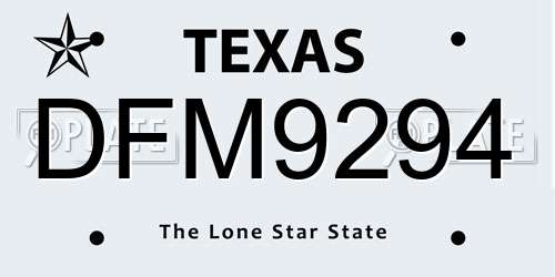 DFM9294 Texas License Plate