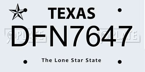 DFN7647 Texas License Plate