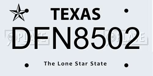 DFN8502 Texas License Plate