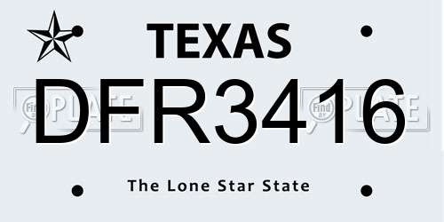 DFR3416 Texas License Plate