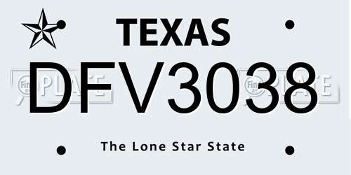 DFV3038 Texas License Plate