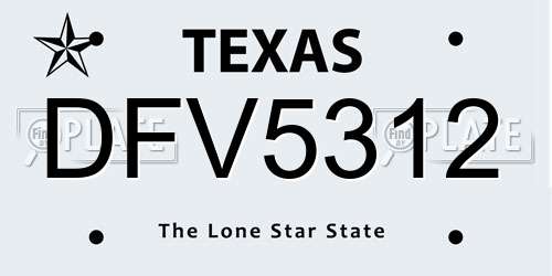 DFV5312 Texas License Plate