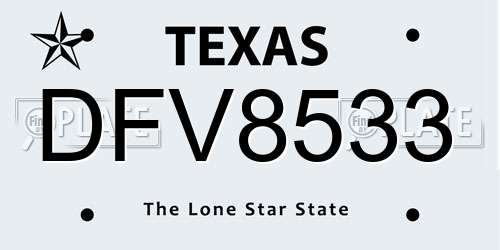 DFV8533 Texas License Plate