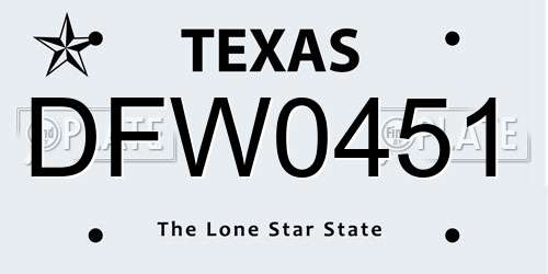 DFW0451 Texas License Plate