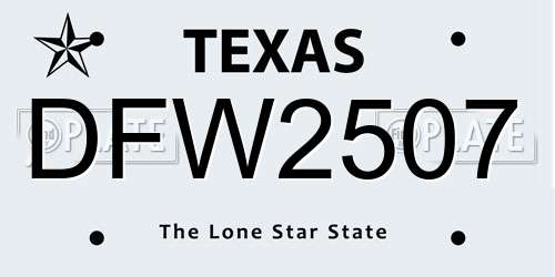 DFW2507 Texas License Plate