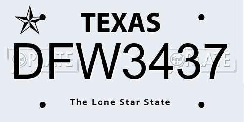 DFW3437 Texas License Plate