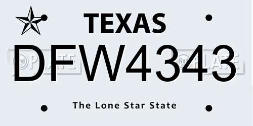 DFW4343 Texas License Plate