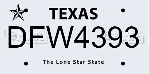 DFW4393 Texas License Plate