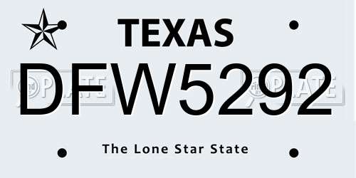 DFW5292 Texas License Plate