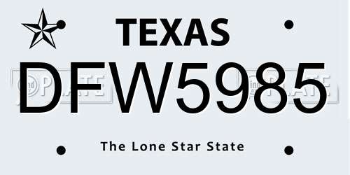 DFW5985 Texas License Plate