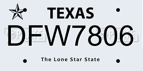 DFW7806 Texas License Plate