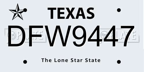 DFW9447 Texas License Plate