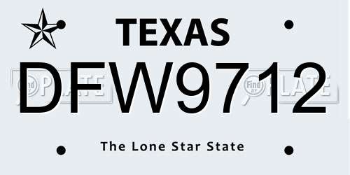 DFW9712 Texas License Plate