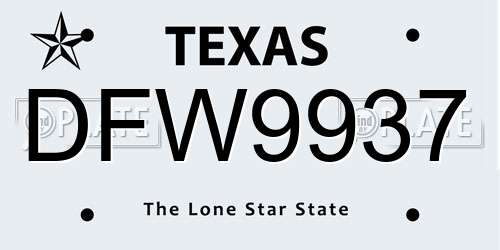 DFW9937 Texas License Plate