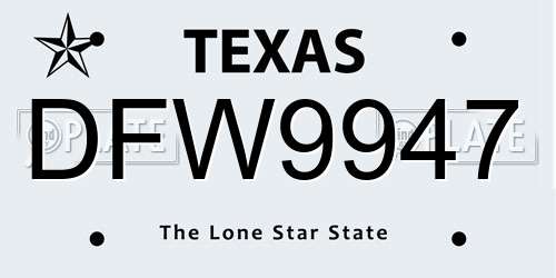 DFW9947 Texas License Plate