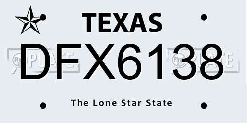 DFX6138 Texas License Plate