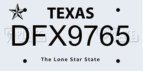 DFX9765 Texas License Plate