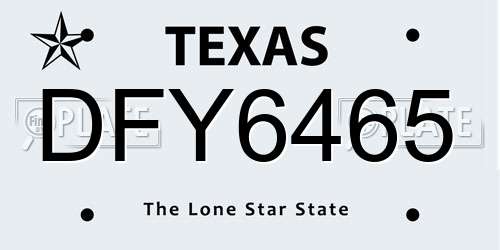 DFY6465 Texas License Plate