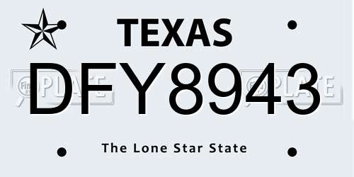 DFY8943 Texas License Plate