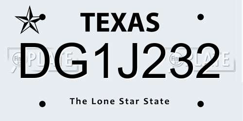 DG1J232 Texas License Plate