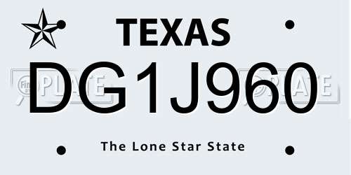 DG1J960 Texas License Plate