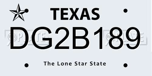 DG2B189 Texas License Plate