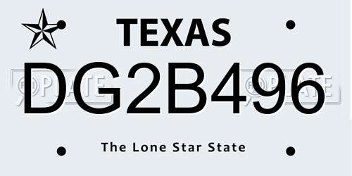 DG2B496 Texas License Plate