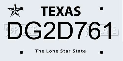 DG2D761 Texas License Plate