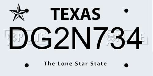 DG2N734 Texas License Plate