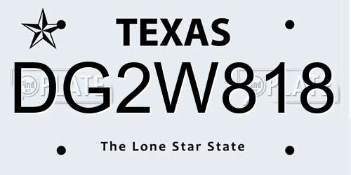 DG2W818 Texas License Plate