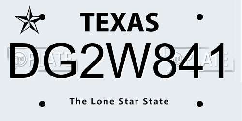 DG2W841 Texas License Plate