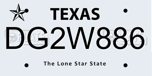 DG2W886 Texas License Plate