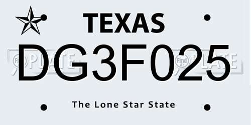 DG3F025 Texas License Plate