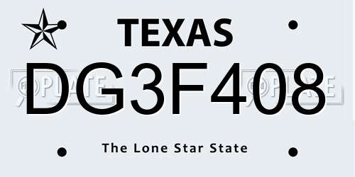 DG3F408 Texas License Plate
