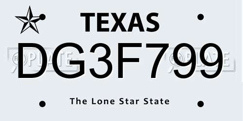 DG3F799 Texas License Plate