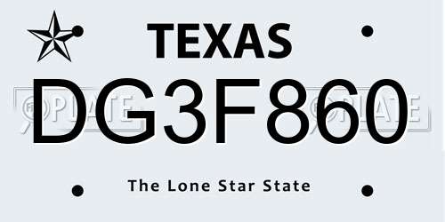 DG3F860 Texas License Plate