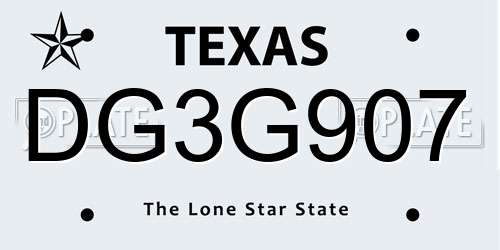 DG3G907 Texas License Plate