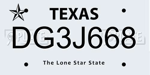 DG3J668 Texas License Plate