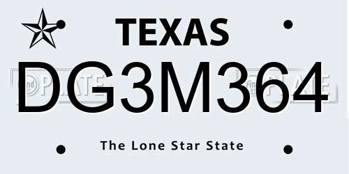 DG3M364 Texas License Plate