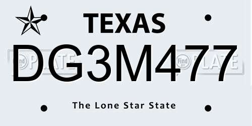 DG3M477 Texas License Plate