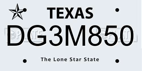 DG3M850 Texas License Plate