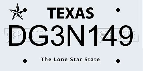 DG3N149 Texas License Plate