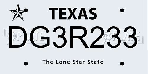 DG3R233 Texas License Plate