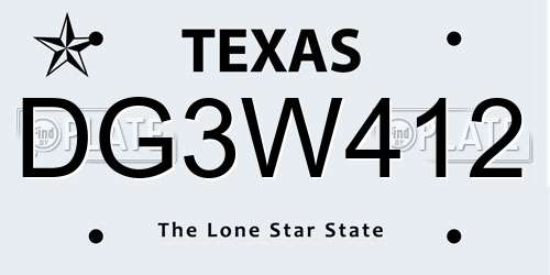 DG3W412 Texas License Plate